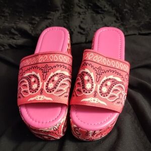 Womens Pink Bandana Platform Sandals